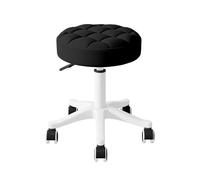 Silla de escritorio pequeña y redonda con ruedas, sin brazos, cómoda, for tocador, sin respaldo, de piel sintética, con altura ajustable, giratoria, for trabajo y spa.(Black,1 without backrest)