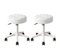 Silla de escritorio pequeña y redonda con ruedas, sin brazos, cómoda, for tocador, sin respaldo, de piel sintética, con altura ajustable, giratoria, for trabajo y spa.(White,2 without backrest)