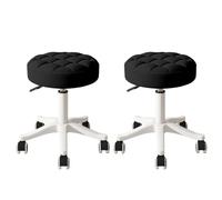 Silla de Escritorio pequeña y Redonda con Ruedas, sin Brazos, cómoda, for tocador, sin Respaldo, de Piel sintética, con Altura Ajustable, giratoria, for Trabajo y SPA.(Black,2 Without backrest)