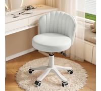 Silla de Escritorio pequeña y Redonda con Ruedas, sin Brazos, cómoda, for tocador, sin Respaldo, de Piel sintética, con Altura Ajustable, giratoria, for Trabajo y SPA.(White,1 with backrest)