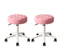 Silla de Escritorio pequeña y Redonda con Ruedas, sin Brazos, cómoda, for tocador, sin Respaldo, de Piel sintética, con Altura Ajustable, giratoria, for Trabajo y SPA.(Pink,2 Without backrest)