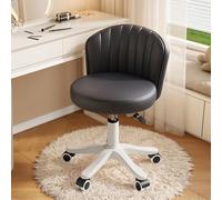 Silla de Escritorio pequeña y Redonda con Ruedas, sin Brazos, cómoda, for tocador, sin Respaldo, de Piel sintética, con Altura Ajustable, giratoria, for Trabajo y SPA.(Black,1 with backrest)