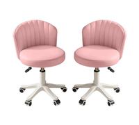 Silla de Escritorio pequeña y Redonda con Ruedas, sin Brazos, cómoda, for tocador, sin Respaldo, de Piel sintética, con Altura Ajustable, giratoria, for Trabajo y SPA.(Pink,2 with backrest)