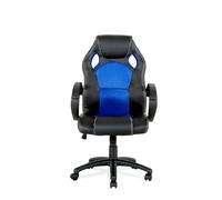 Silla de Estudio Juvenil Tipo Gaming con Asiento Mixto símil Piel-Textil y Base de Nylon, Color Negro y Azul. Modelo Madrid