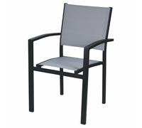 Silla de Exterior con reposabrazos, Aluminio, PVC y poliéster, Negro y Gris, Tropea Esté