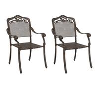 vidaXL Silla de exterior de hierro fundido de bronce con reposabrazos enrollados, acabado antiguo, asiento de metal duradero, ideal para balcones y jardines, fácil mantenimiento, se adapta a cualquier