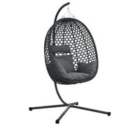 Silla de huevo colgante con soporte de polirratán antracita | Plegable, resistente a la intemperie, diseño ergonómico, incluye cojín y reposacabezas