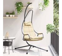 Silla de huevo colgante de color antracita, plegable, 94 x 107 x 196 cm, con marco de acero y cojín para interior y exterior, plegable, color antracita, silla de huevo con soporte