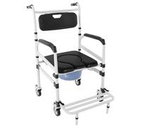 Silla de inodoro con ruedas, para personas mayores, capacidad de carga de 100 kg, silla de inodoro con altura ajustable, con cuenco extraíble
