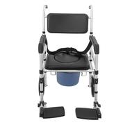 Silla de inodoro con ruedas, plegable, 3 niveles de altura, 2 ruedas con frenos, capacidad de carga de 150 kg