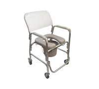 Silla de inodoro de aluminio con ruedas.Acolchada