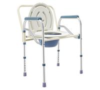 Silla de inodoro plegable de 150 kg, incluye cubo, color blanco, con 4 patas antideslizantes, para dormitorio, baño y aseo, altura regulable de 65 a 75 cm