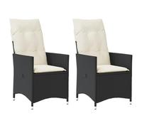 Silla de Jardín, Conjunto de 2 Sillones de Exterior con Respaldo Ajustable, Cojines Incluidos, Ratán Sintético y Acero, Resistente a la Intemperie, para Terraza y Jardín, Color Negro, 92 cm Alto