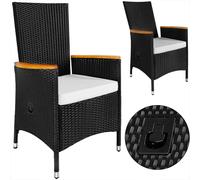 Silla de jardín de poliratán set de 2 negro respaldo ajustable reposabrazos madera de acacia resistente a la intemperie
