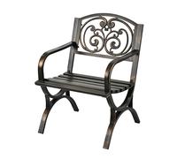 Silla de jardín Relaxdays, con reposabrazos, Extra Ancha, Metal, sillón Vintage, HBT: 85,5 x 60 x 56 cm, Negro/Bronce