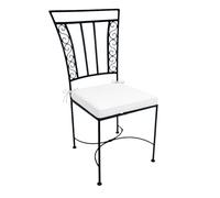 Silla de jardín Ronda de estilo boho, hierro con cojín, negra, 90 cm | La estructura se forja a mano en hierro. La funda del cojín es de algodón 100 % y el relleno de espuma que mantiene su forma.