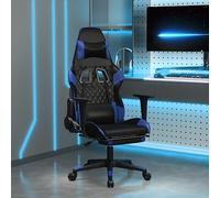 Silla de juego y reposabrazos de piel sintética azul, reposapiés integrado, diseño giratorio, ruedas para oficina, sala de estar y trabajo remoto