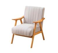 Silla de lectura tapizada moderna de mediados de siglo, sillón de madera maciza con respaldo alto con cojín grueso para sala de estar y sala de espera (gris y blanco)