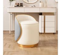 Silla de maquillaje acolchada, taburete de estación de maquillaje con reposapiés, marco de madera resistente, alta capacidad de peso, superficie de cuero fácil de limpiar, ideal para vestidores