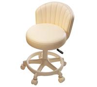 Silla de maquillaje ajustable con ruedas, taburete giratorio de piel sintética con respaldo para salón, oficina, cafetería, diseño ergonómico, asiento cómodo, color blanco