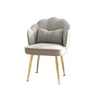 Silla de maquillaje ajustable de terciopelo con forma de concha con patas de metal para sala de estar y comedor, elegante gris con detalles dorados para uso en interiores