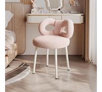 Silla de maquillaje de diseño moderno con respaldo de lazo y tapicería de piel de cordero suave, asiento de tocador sin brazos, para dormitorio de niñas, almohadillas ajustables y mesa auxiliar, color