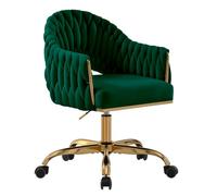 Silla de maquillaje de terciopelo verde con respaldo ajustable, elegante sillón de oficina con ruedas de 5 patas y pistón hidráulico, perfecto para la oficina en casa y profesionales de la belleza
