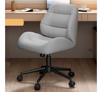 Silla de maquillaje ergonómica sin brazos, altura ajustable, asiento giratorio con ángulo de inclinación para mujer, color gris con patas negras, perfecta para belleza y aseo.