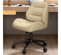 Silla de maquillaje ergonómica sin brazos, taburete giratorio con inclinación ajustable, silla de belleza para mujer, color albaricoque con patas negras, perfecta para salones y uso doméstico