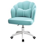 Silla de maquillaje giratoria de terciopelo, diseño estético de concha marina de 360°, elegante silla de escritorio para sala de estar y dormitorio, elegante silla decorativa azul