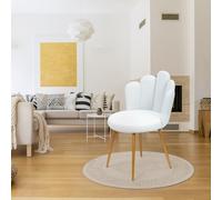 Silla de maquillaje moderna de mediados de siglo, taburete de tocador en forma de pétalo con patas doradas, respaldo tapizado de franela para dormitorio y uso cosmético