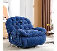 Silla de masaje giratoria de 360°, de tela, con soporte para teléfono móvil, reclinable con reposabrazos acolchados y respaldo, silla de salón suave (azul, 90 x 100 x 104 cm)