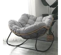 Silla de mimbre para uso en exteriores e interiores, cómoda silla de descanso de gran tamaño con asiento acolchado para leer, balancín de ratán para porche delantero, jardín, patio, silla mecedora al