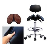 Silla de montar Silla con ruedas para oficina dental con cojín, respaldo, taburete ergonómico con silla de montar, altura ajustable, silla de masaje giratoria estilo asiento dividido, color negro (48)