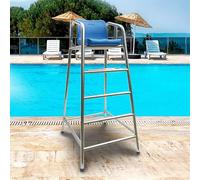 Silla de observación salvavidas de acero inoxidable, altura ajustable con agujero para paraguas, ideal para la playa, piscina y seguridad en canchas de tenis