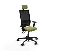 Silla de oficina Bormate con mecanismo Asincro tapizada con Tela color Verde oliva y malla color Negro. Equipada con lumbar 1D, Brazos 2D, Cabecero 2D y Ruedas 65mm nailon