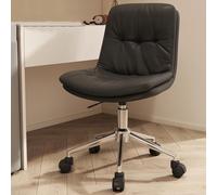 Silla De Oficina Cómoda Para Dormitorio Sillas Sin Reposabrazos Y Con Respaldo Medio Sillas Ejecutivas Reclinables Con Ruedas Silla Ergonómica De Cuero PU Para Juegos De Ordenador(Nero,Silver legs)