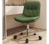Silla De Oficina Cómoda Para Dormitorio Sillas Sin Reposabrazos Y Con Respaldo Medio Sillas Ejecutivas Reclinables Con Ruedas Silla Ergonómica De Cuero PU Para Juegos De Ordenador(Groen,Silver legs)