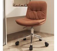 Silla De Oficina Cómoda Para Dormitorio Sillas Sin Reposabrazos Y Con Respaldo Medio Sillas Ejecutivas Reclinables Con Ruedas Silla Ergonómica De Cuero PU Para Juegos De Ordenador(Bruin,Silver legs)