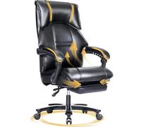 Silla de oficina con capacidad de carga de 200 kg con reposapiés, silla ejecutiva de cuero PU con respaldo alto y reposabrazos de conexión acolchado, silla giratoria de escritorio