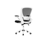 SONGMICS Silla de Oficina, Silla de Escritorio de Malla, Silla Giratoria Ergonómica, Soporte Lumbar, Oscilante, Asiento de 53 cm, Apoyabrazos Abatibles, Blanco y Negro OBN37WTV2