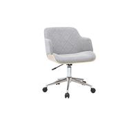 Silla de oficina con ruedas de diseño en tejido efecto terciopelo texturizado gris, madera clara y acero cromado SANDRO