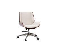 Silla de oficina con ruedas diseño en tela efecto terciopelo texturizado beige, madera oscura y acero cromado CURVED