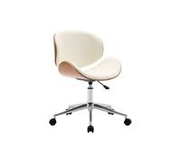 Silla de oficina con ruedas, madera curvada y acabado en polipiel, dwight, blanco, 51x53x87 cm