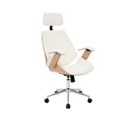 Silla de oficina con ruedas, madera curvada y acabado en polipiel, michael, blanco, 62x67x130 cm