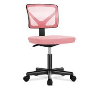Silla de oficina de malla sin brazos, silla de escritorio ergonómica con respaldo bajo, sillas giratorias ajustables para computadora para espacios pequeños, hogar, dormitorio, estudio, color rosa