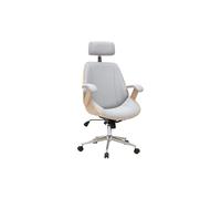 Silla de oficina ejecutiva de diseño en tela gris, madera clara y acero cromado MUSK