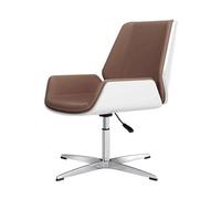 Silla de oficina ejecutiva de respaldo medio con función de inclinación de altura ajustable, piel sintética, sin ruedas, silla de escritorio giratoria para el hogar y el trabajo