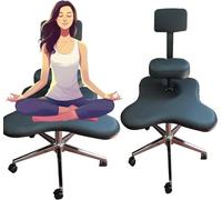 Silla de Oficina ergonómica con Patas Cruzadas y Ruedas, Taburete de meditación Ajustable, Asiento sin Brazos, Asiento de Escritorio para Adultos para Sentarse con piernas Cruzadas, Negro