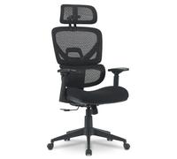 Silla de oficina ergonómica con reposacabezas ajustable 3D - Soporte lumbar dinámico - reposabrazos 3D - basculante síncrono - Tejido transpirable - Uso intensivo durante más de 7 horas - Negro